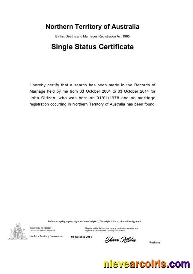 Australia Northern Territory of Australia divorce certificate